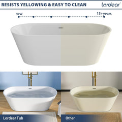 Lordear 67'' White Acrylic Oval Freestanding Bathtub with Overflow and Drain