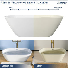 Lordear White Oval Acrylic Freestanding Bath Tub with Overflow and Drain
