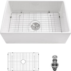 Lordear 30'' Porcelain Apron-Front Single Bowl Fireclay Farmhouse Sink