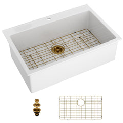 Lordear 33" White Drop In Kitchen Sink Fireclay