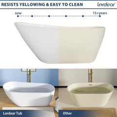 Lordear White Acrylic Backrest Freestanding Bathtub with Overflow and Drain