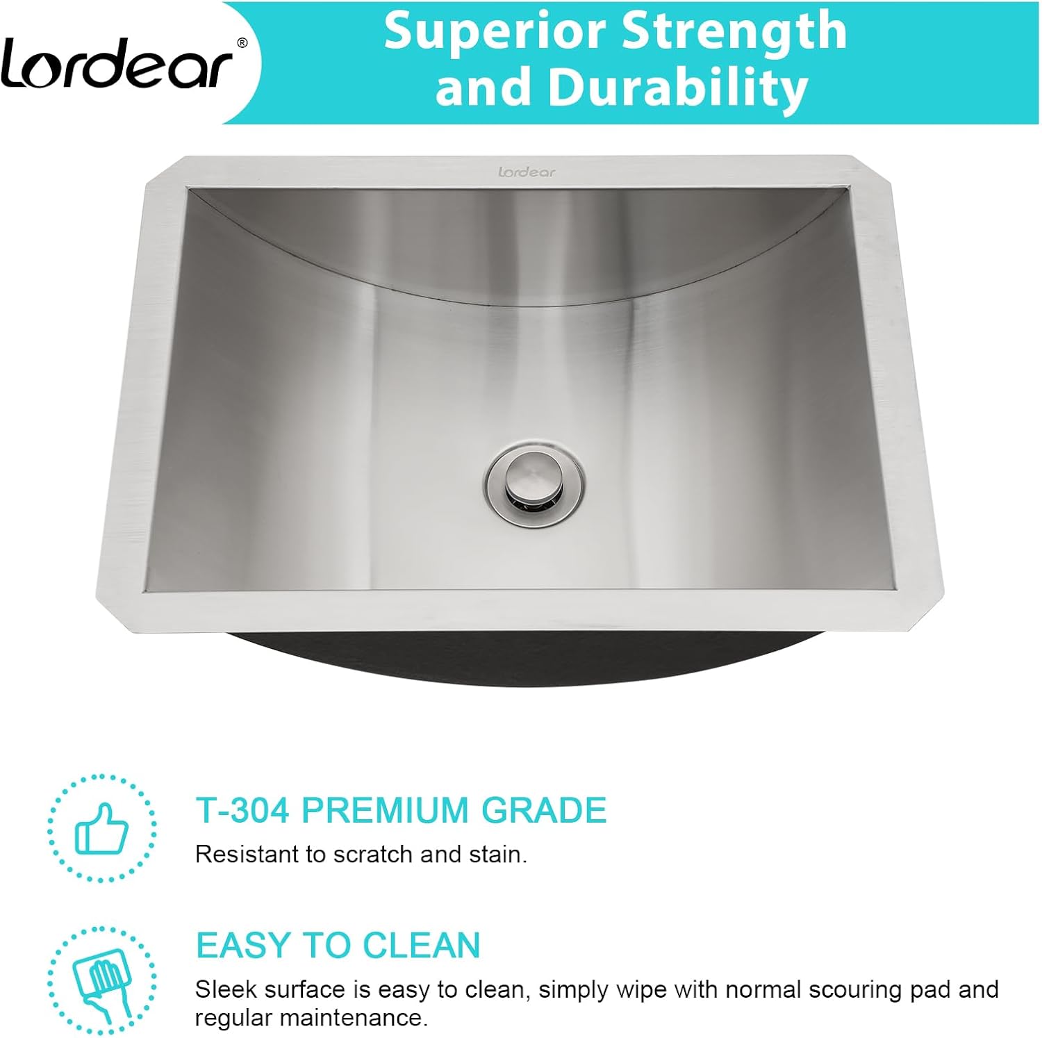 Lordear 18" Stainless Steel Undermount Rectangle Bathroom Sink with Drain  from Lordear
