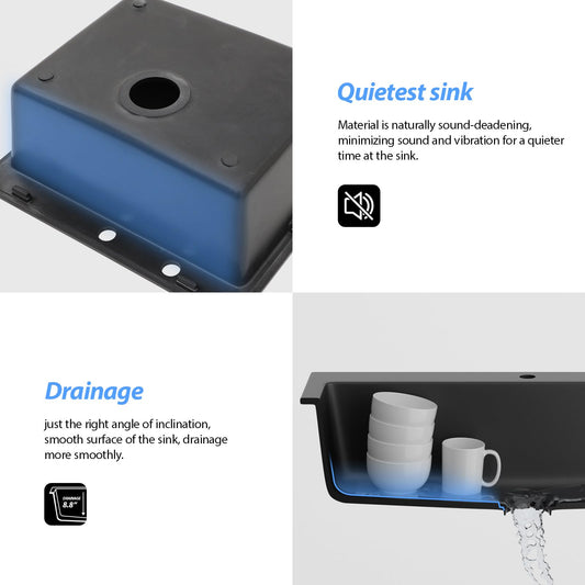 Lordear 25'' x 22'' Quartz Black Drop In Single Bowl Kitchen Sink  from Lordear