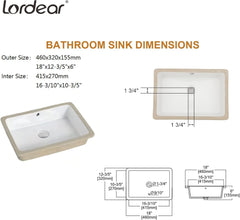 Lordear White Ceramic Rectangle Undermount Bathroom Sink with Overflow from Lordear
