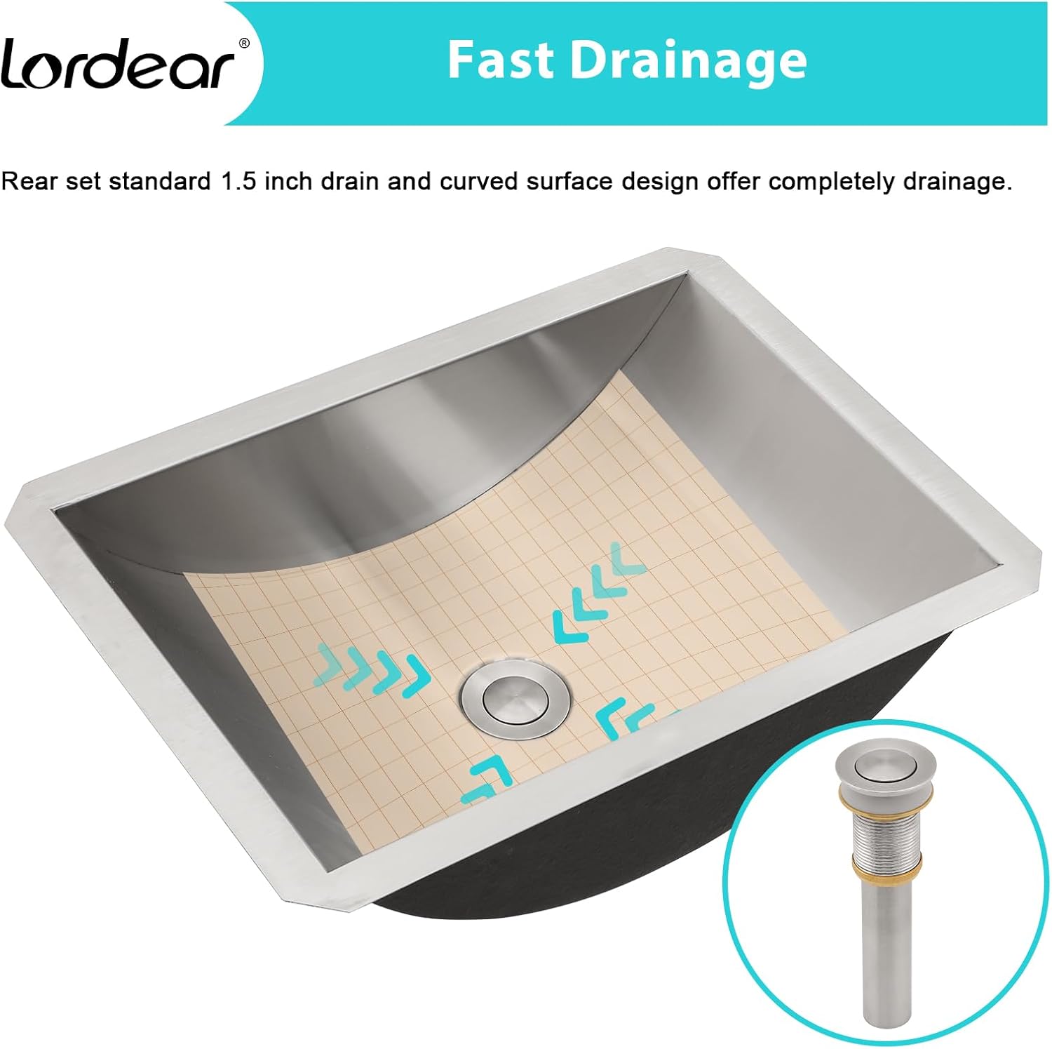 Lordear 18" Stainless Steel Undermount Rectangle Bathroom Sink with Drain  from Lordear