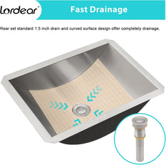 Lordear 18" Stainless Steel Undermount Rectangle Bathroom Sink with Drain  from Lordear