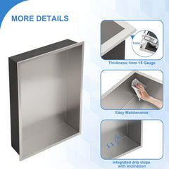 Lordear 18'' x 14'' Rectangle Recessed Wall Stainless Steel Shower Niche