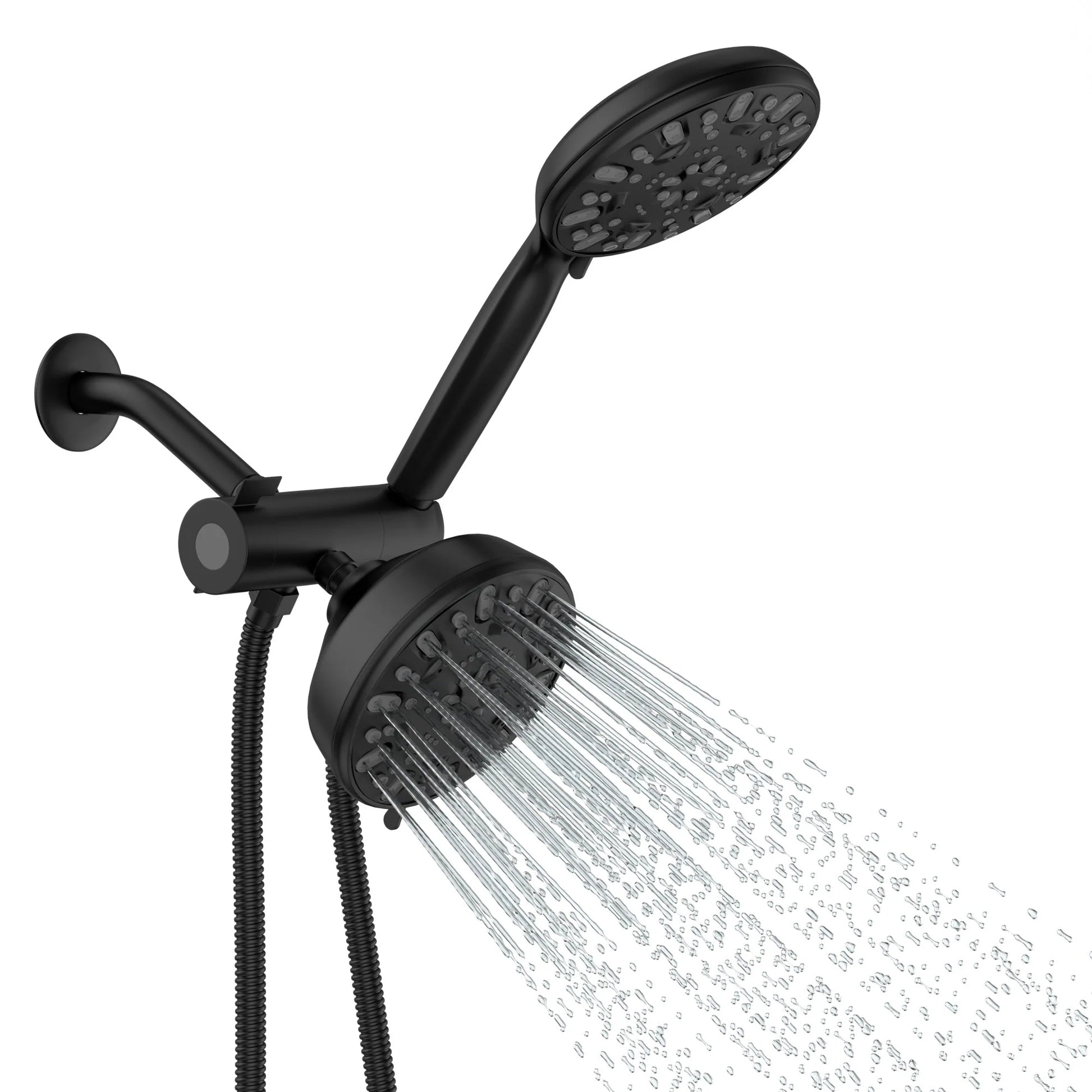 Lordear 5" Stainless Steel Wall Mounted Matte Black Rainfall Round Dual Head Shower Head from Lordear