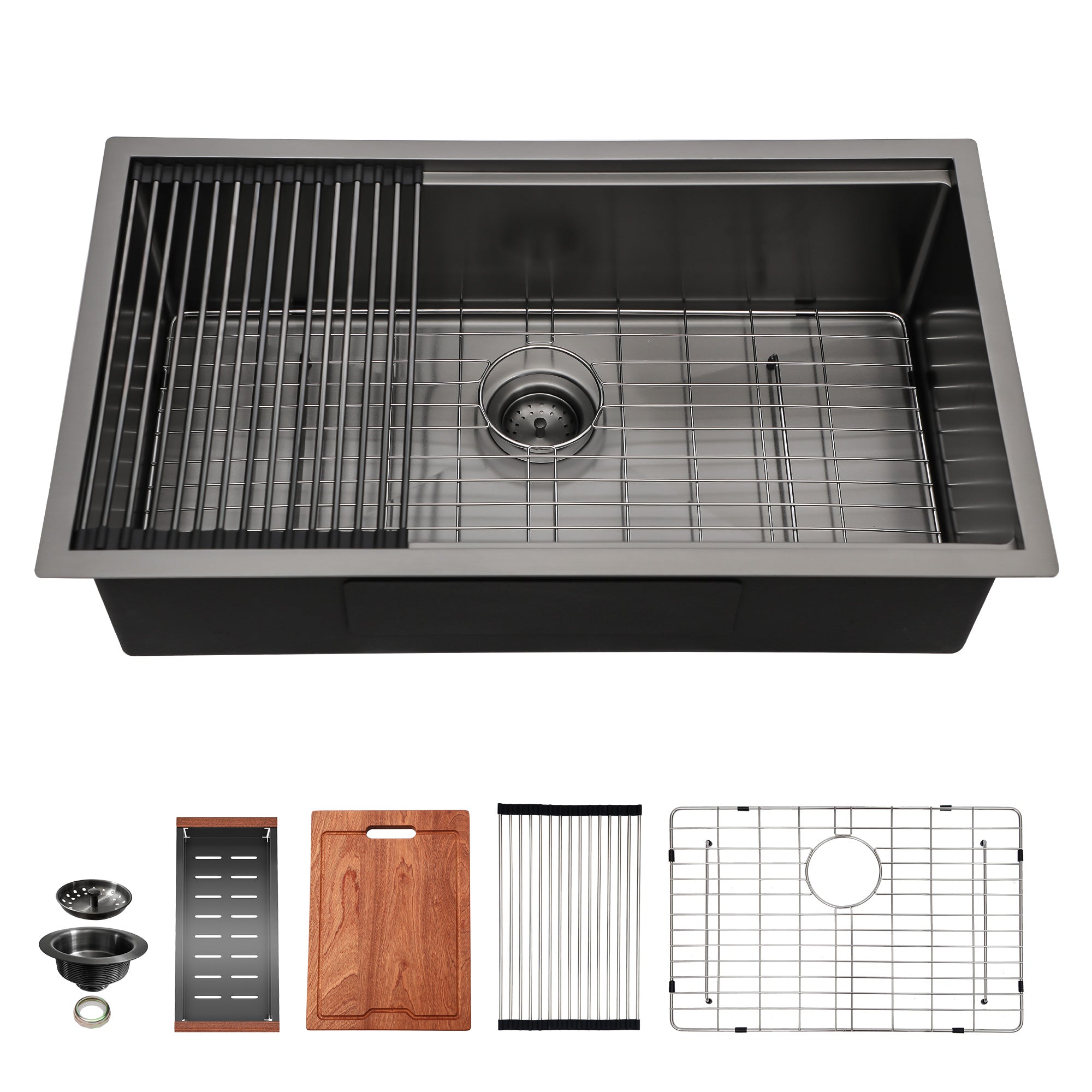 Lordear Stainless Steel Gunmetal Black Single Bowl Undermount Workstation Kitchen Sink from Lordear