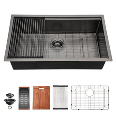 Lordear Stainless Steel Gunmetal Black Single Bowl Undermount Workstation Kitchen Sink from Lordear