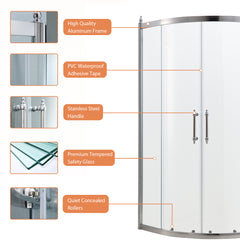 Lordear Framed Neo-Round Double Sliding Clear Tempered Glass Shower Door