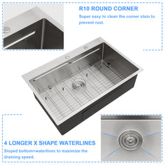 Lordear 33" x 19" Stainless Steel Drop In Single Bowl Worksation Kitchen Sink from Lordear