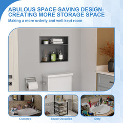 Lordear 18in x 14in Rectangle Two-Tier Shower Niche Black No Tile Needed Recessed Wall Niche Insert for Bathroom Storage from Lordear