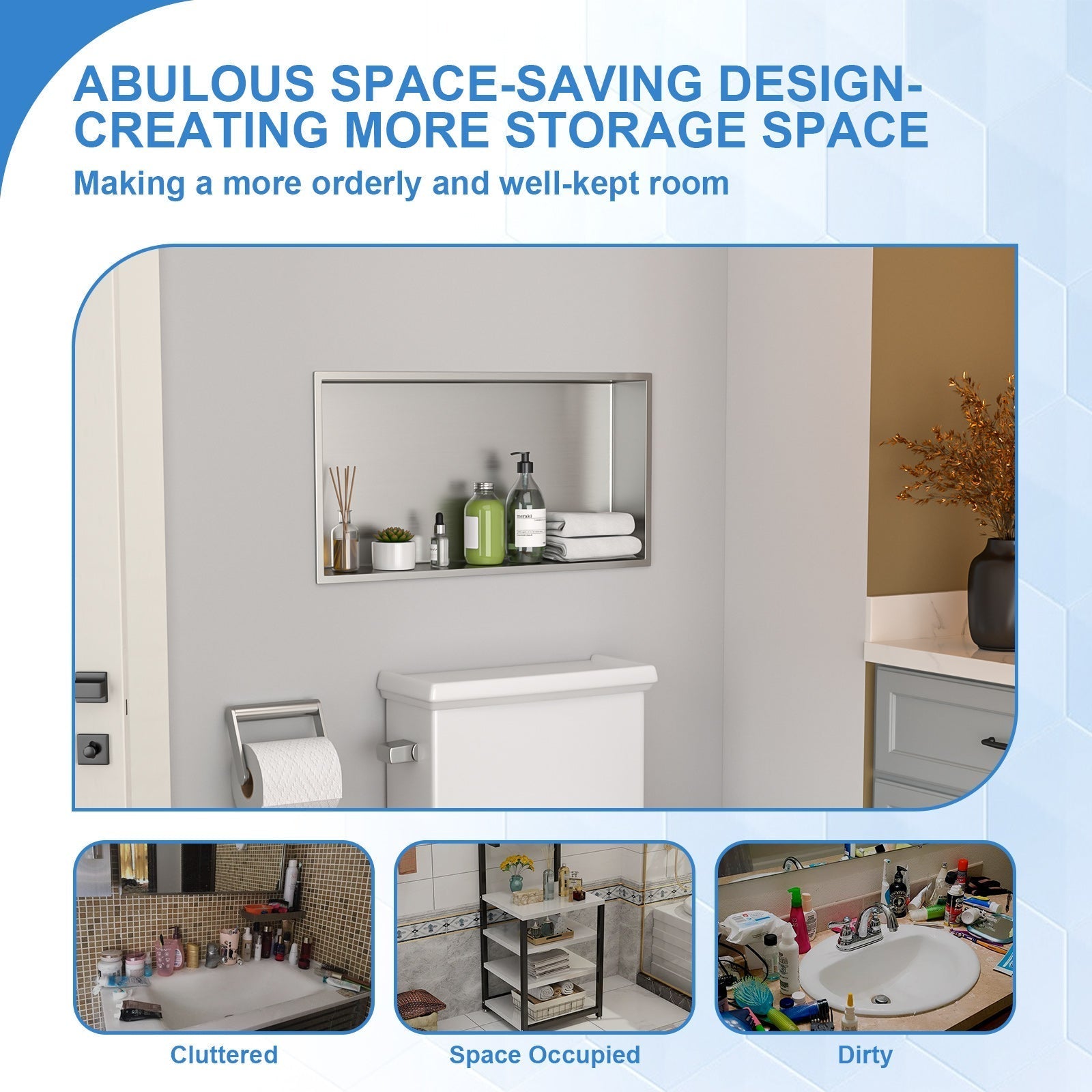 Lordear 24" x 12" Stainless Steel Rectangle Built-in Bathroom Niche from Lordear