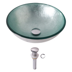 15in L x 15in W Glass Bathroom Vessel Sink Silver Tempered Glass Above Counter Sink with Pop up Drain from Lordear