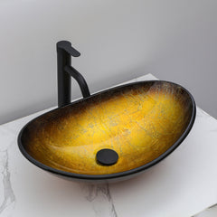 Lordear Champagne Boat Tempered Glass Bathroom Vessel Sink with Pop-up Drain