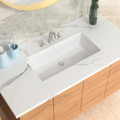 Lordear White Ceramic Rectangular Undermount Bathroom Sink