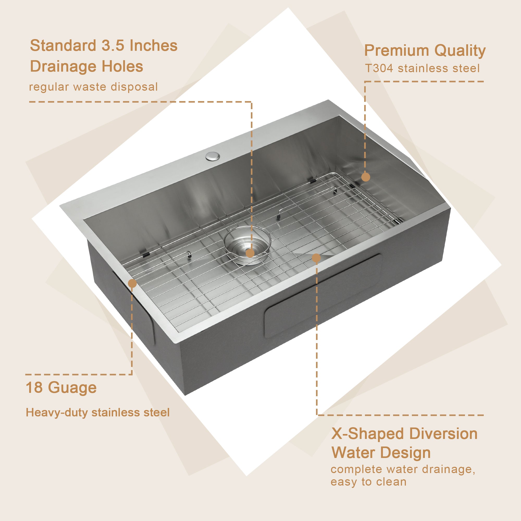Lordear Stainless Steel Drop-In Single Bowl Kitchen Sink  from Lordear