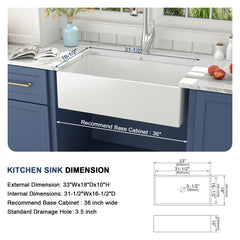 Lordear White Drop-in Single Bowel Fireclay Farmhouse Sink