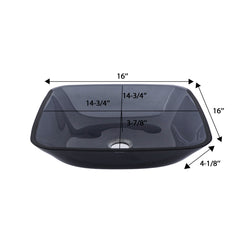 Lordear Tempered Glass Square Vessel Bathroom Sink with Drain