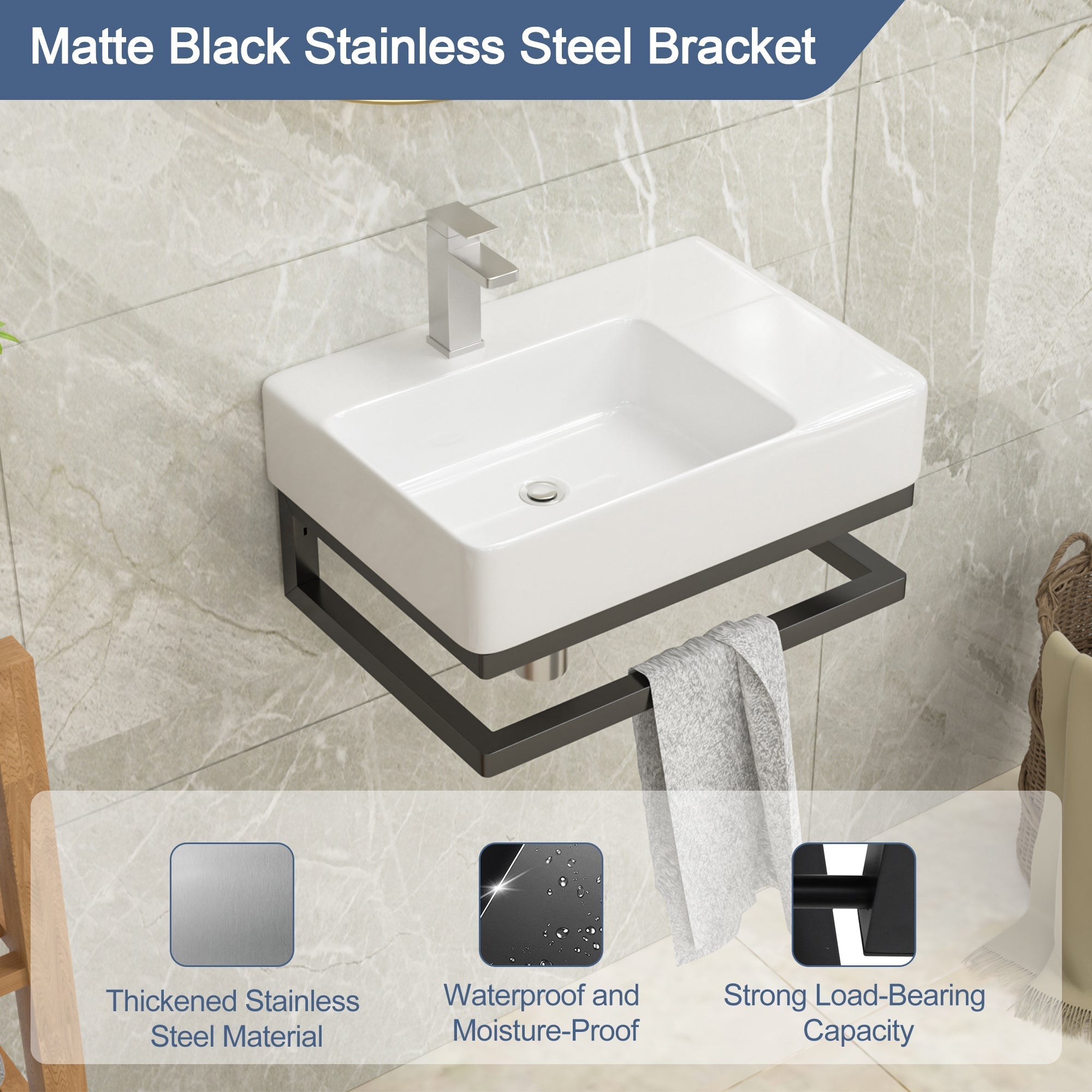 Lordear 23.25'' x 16.5'' White Ceramic Wall Mounted Bathroom Sink with Towel Rack  from Lordear