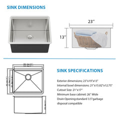 Lordear 23'' x 19'' Undermount Workstation Single Bowl Stainless Steel Laundry Sink