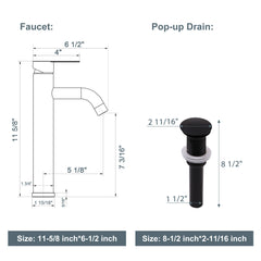 Lordear Tempered Glass Rectangular Matte Black Vessel Bathroom Sink with Faucet and Drain