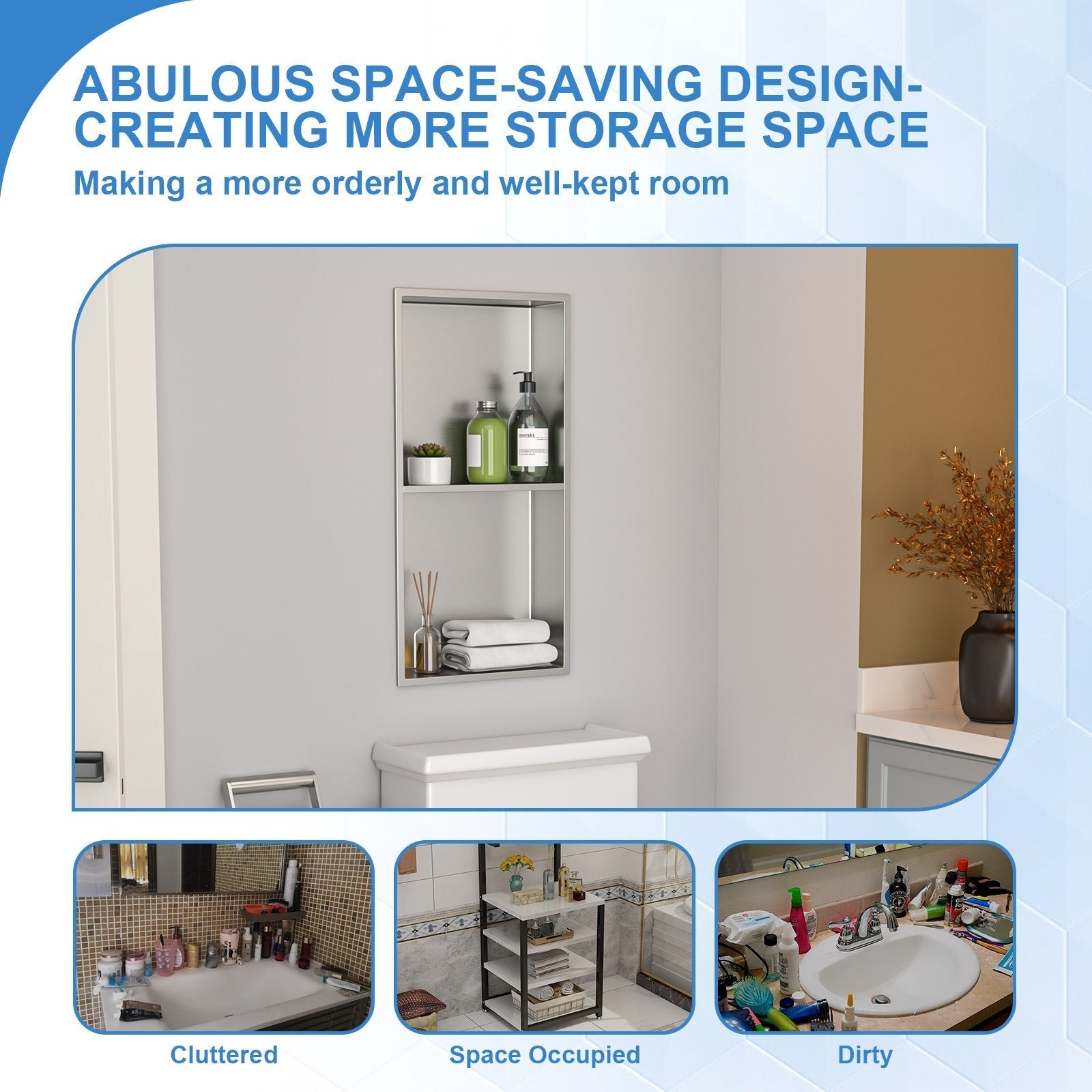 Lordear 12'' W x 24'' H Stainless Steel Built-in Double Shelf Bathroom Niche from Lordear