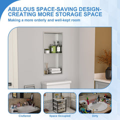 Lordear 12'' W x 24'' H Stainless Steel Built-in Double Shelf Bathroom Niche from Lordear