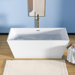 Lordear 67'' White Acrylic Rectangular Freestanding Bathtub with Overflow and Drain