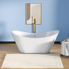Lordear White Acrylic Dual-Back Freestanding Bathtub with Overflow and Drain
