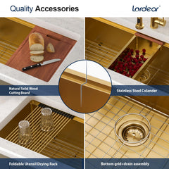 Lordear 45'' Gold Stainless Steel Undermount Workstation Kitchen Sink