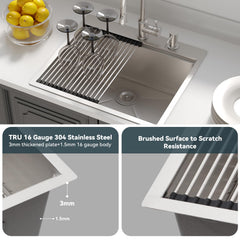 Lordear 25'' Single Bowl Topmount Stainless Steel Workstation Kitchen Sink