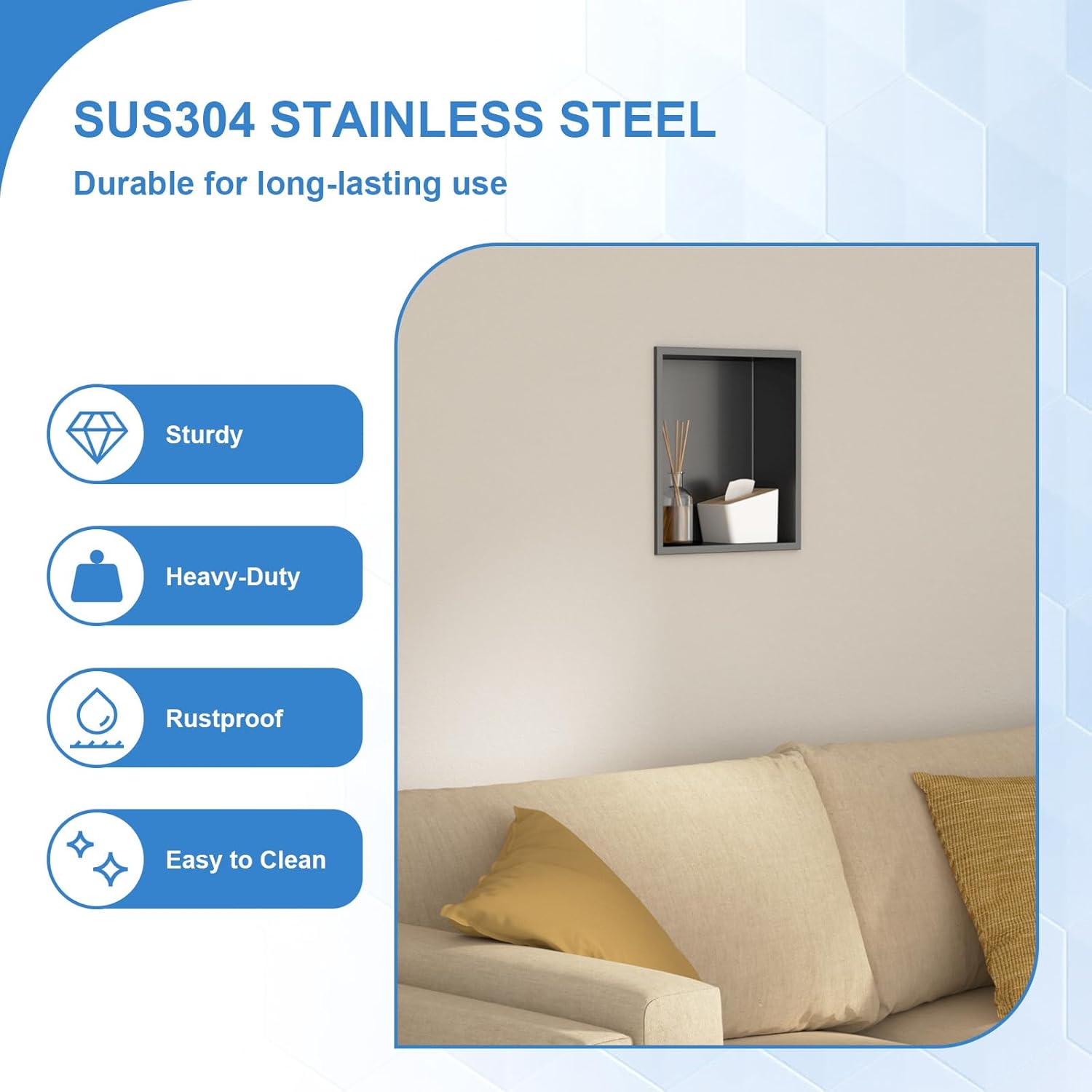 Lordear 12" x 12" Stainless Steel Bathroom Square Recessed Wall Niche from Lordear