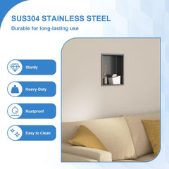Lordear 12" x 12" Stainless Steel Bathroom Square Recessed Wall Niche from Lordear