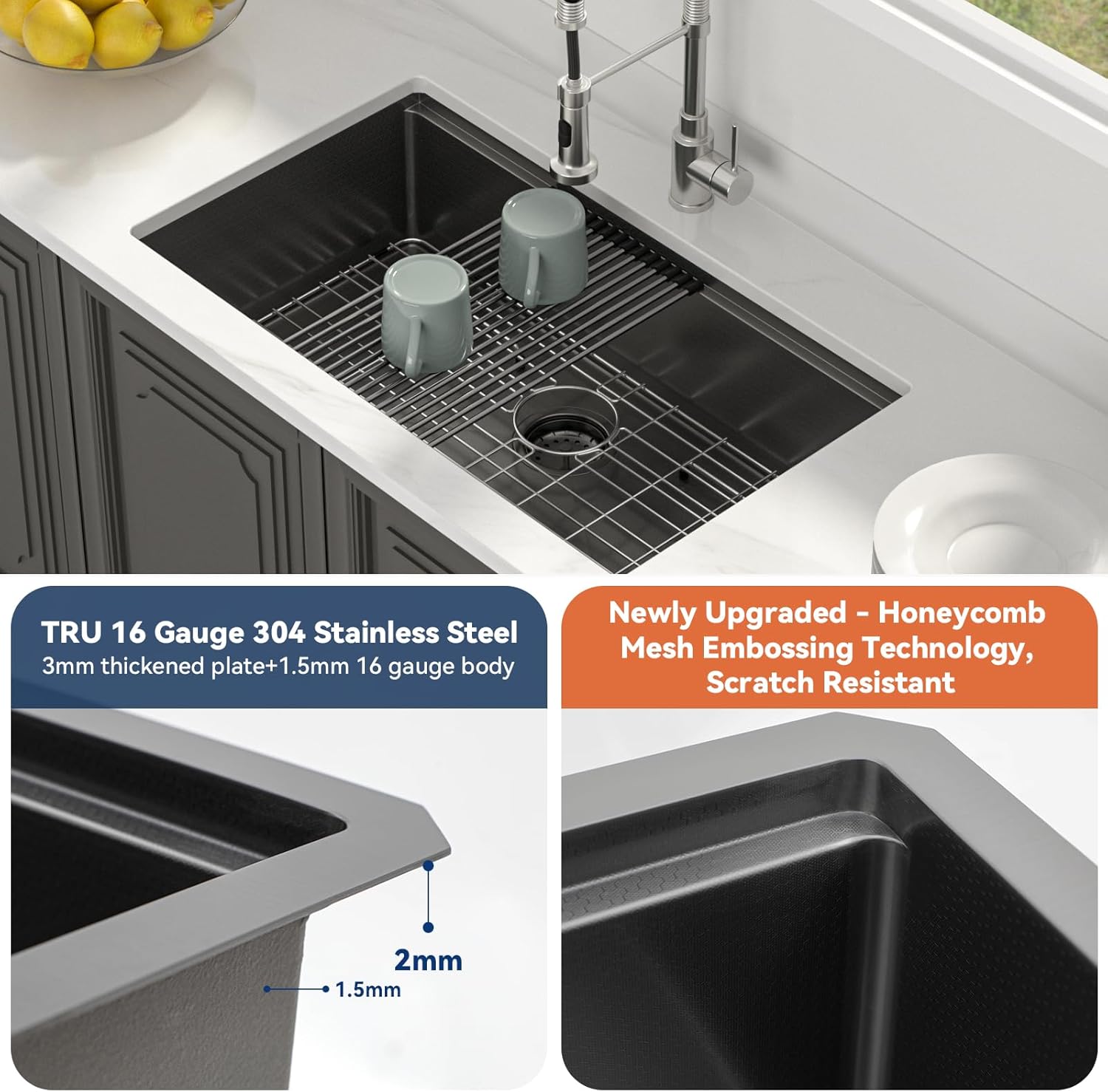 Lordear 33" Stainless Steel Honeycomb Nano Undermount Single Bowl Workstation Kitchen Sink from Lordear