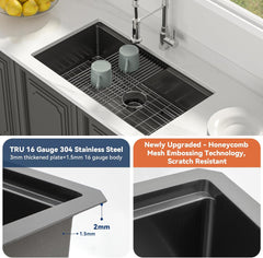 Lordear 33" Stainless Steel Honeycomb Nano Undermount Single Bowl Workstation Kitchen Sink from Lordear