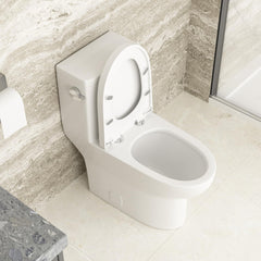 Lordear Elongated One Piece Toilet White with Soft Seat Height 17.5in  Single Power Flush 1.28 GPF 12in  Rough-In Toilet Bowl  from Lordear