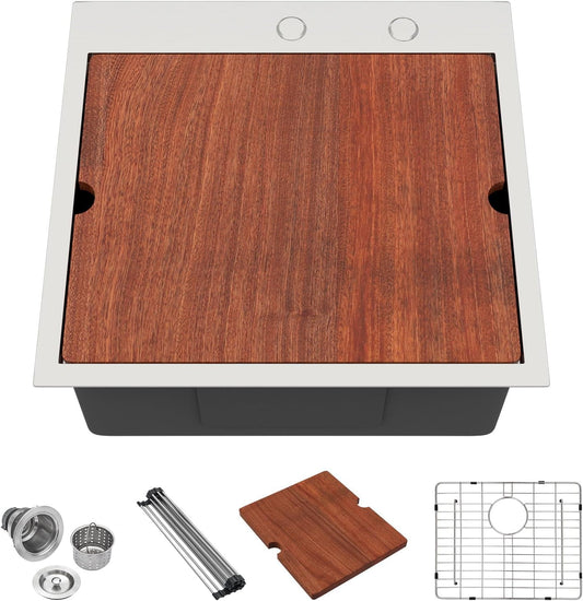 Lordear 21x20 Inch Drop-In Workstation Bar Sink