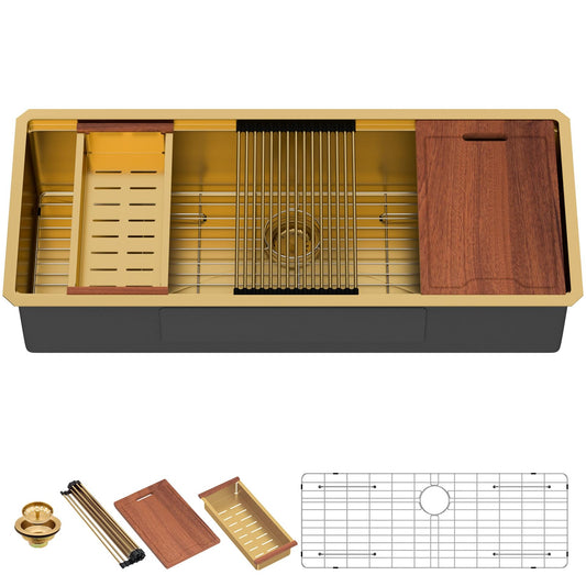 Lordear 45'' Gold Stainless Steel Undermount Workstation Kitchen Sink