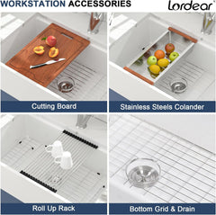 Lordear 33'' White Ceramic Apron Front Farmhouse Workstation Kitchen Sinks  from Lordear