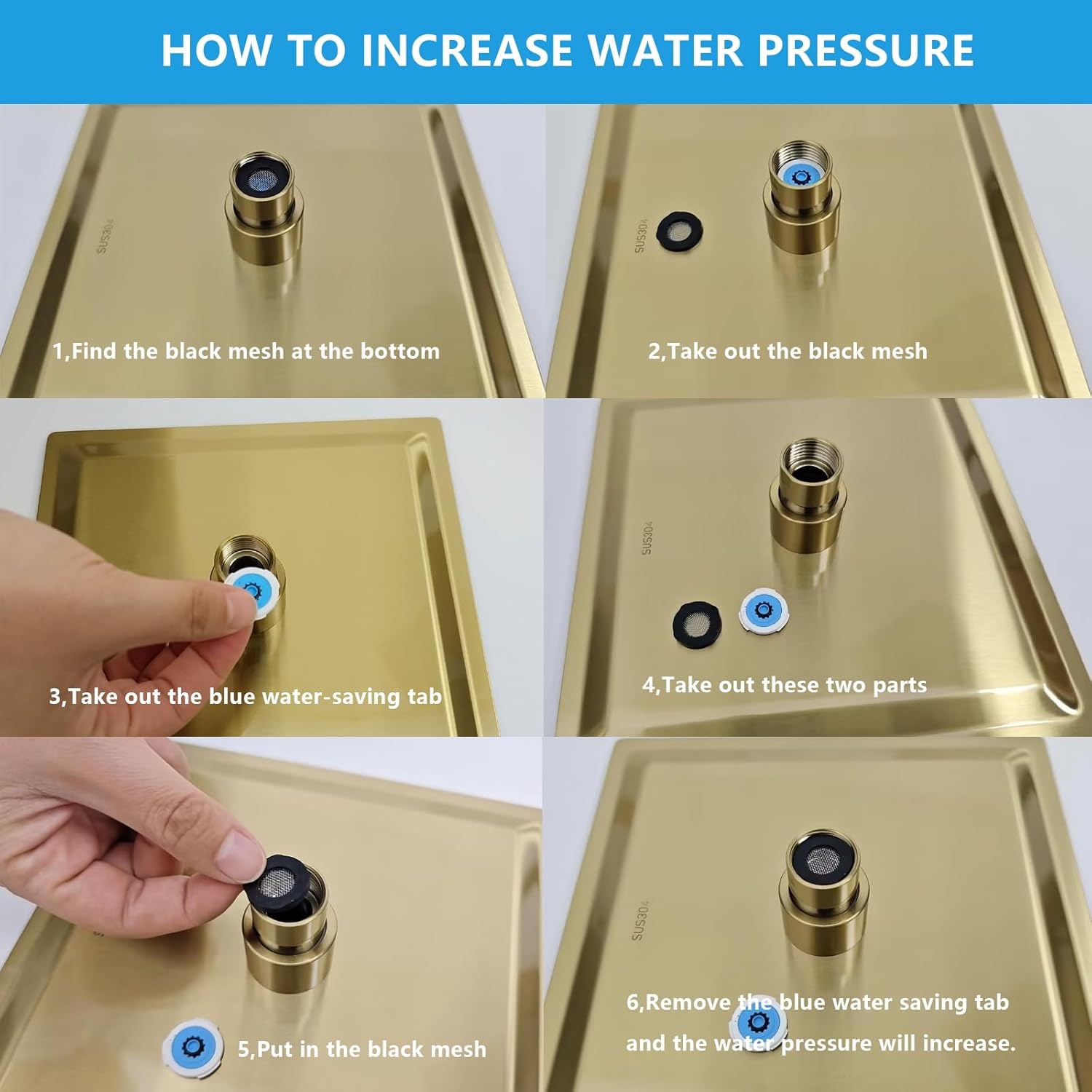 Lordear Stainless Steel High Pressure Square Rain Shower Head from Lordear