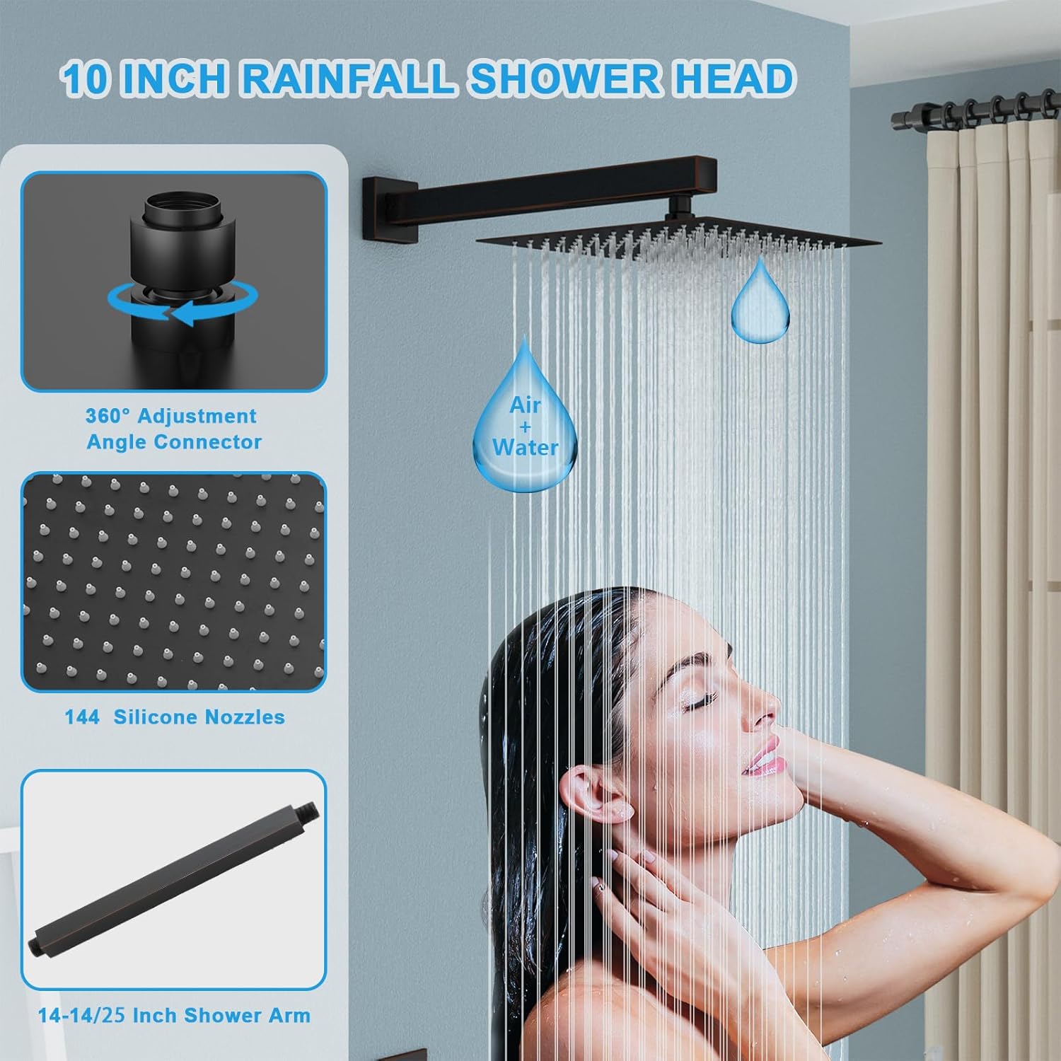 Lordear Stainless Steel Wall Mounted Square Rainfall Shower Head with Handheld Shower  from Lordear