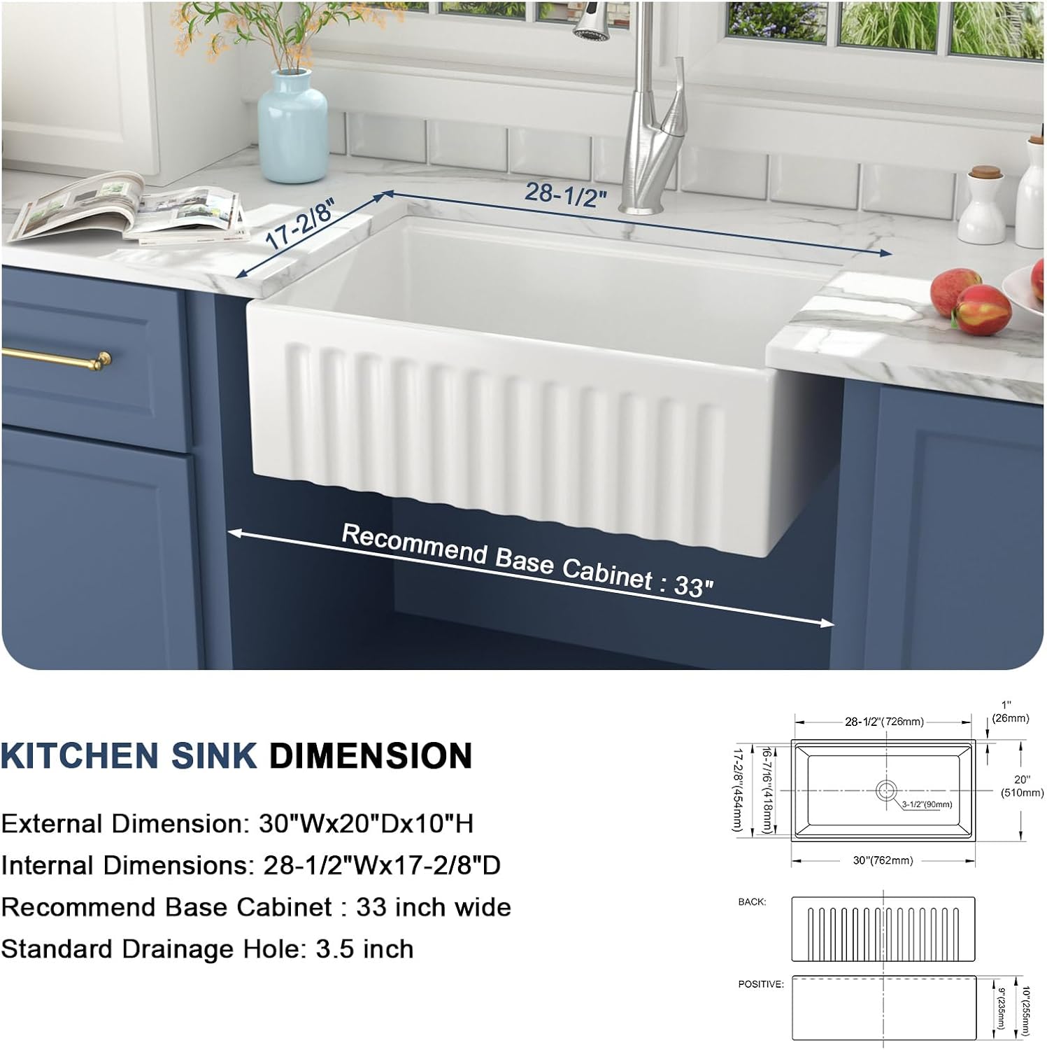 Lordear 33'' White Ceramic Apron Front Farmhouse Workstation Kitchen Sinks  from Lordear