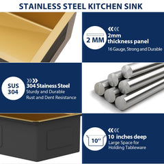 Lordear 45'' Gold Stainless Steel Undermount Workstation Kitchen Sink