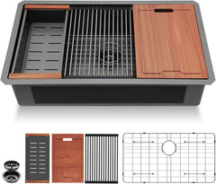 Lordear 33'' Honeycomb Nano Undermount Single Bowl Stainless Steel Workstation Kitchen Sink