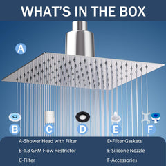 Lordear 8'' Stainless Steel Square Wall Mounted Waterfall High Pressure Filtered Shower Head from Lordear