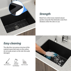 Lordear 24x18x12 Inch Undermount Granite Composite Laundry Sink