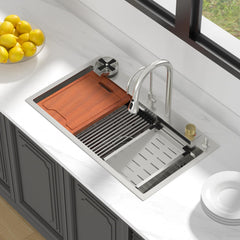 Lordear 30 Inch Drop-In Waterfall Workstation Kitchen Sink