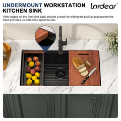 Lordear 30'' Matte Black Stainless Steel Undermount Workstation Kitchen Sink